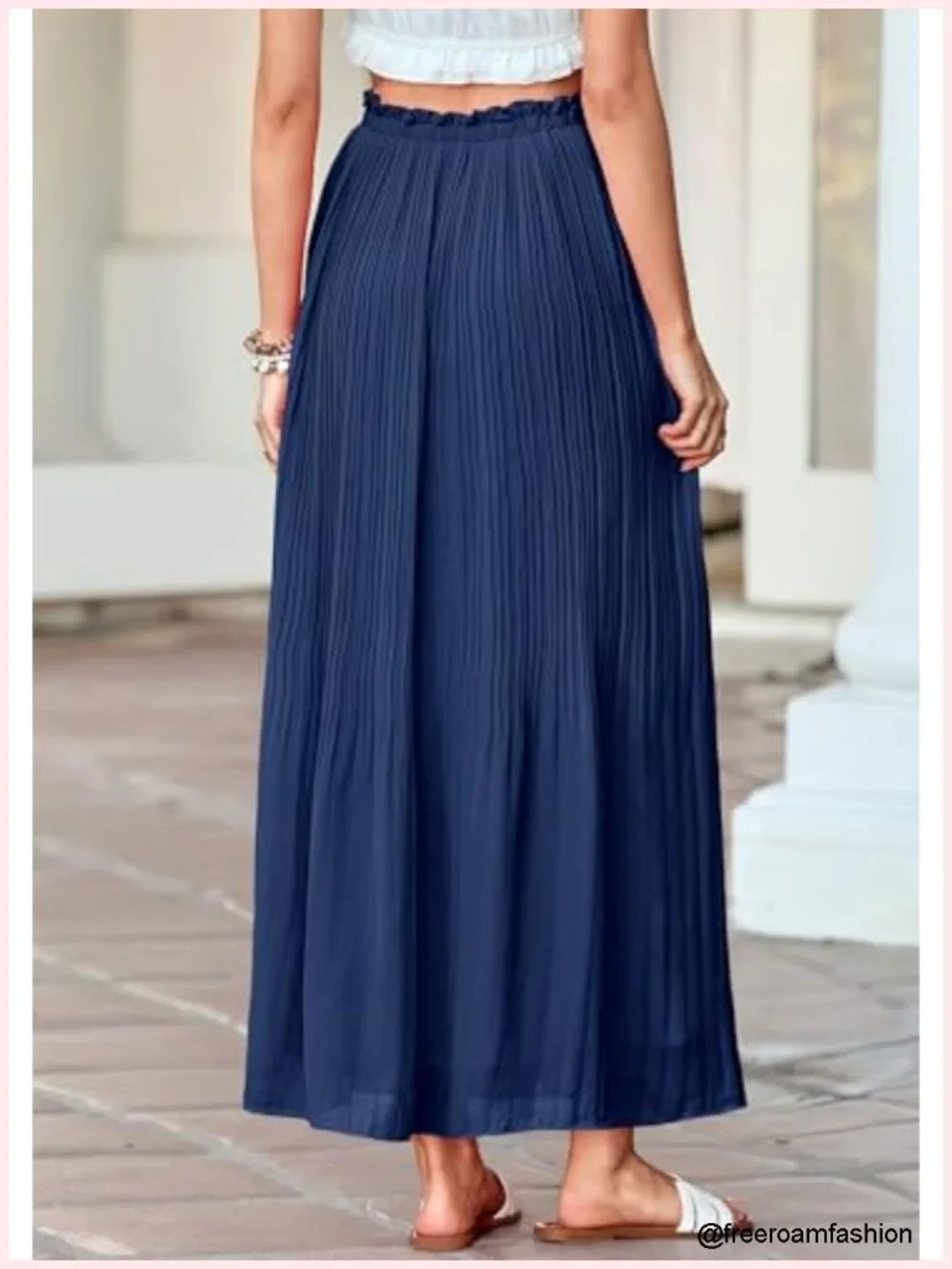 Pleated Midi Skirt Women Chiffon Elastic Waist Flowy A-Line Summer
